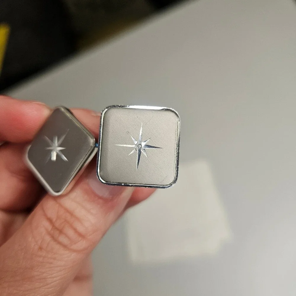 Vintage Silver Tone Starburst Cufflinks Mid Century Modern North Star Square
